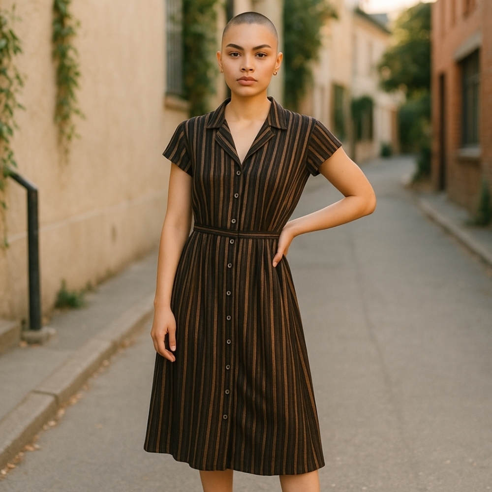 Jolt Navy Striped Button-Down Dress. Tie Belt, scoop neckline,& pockets New - Picture 2 of 12